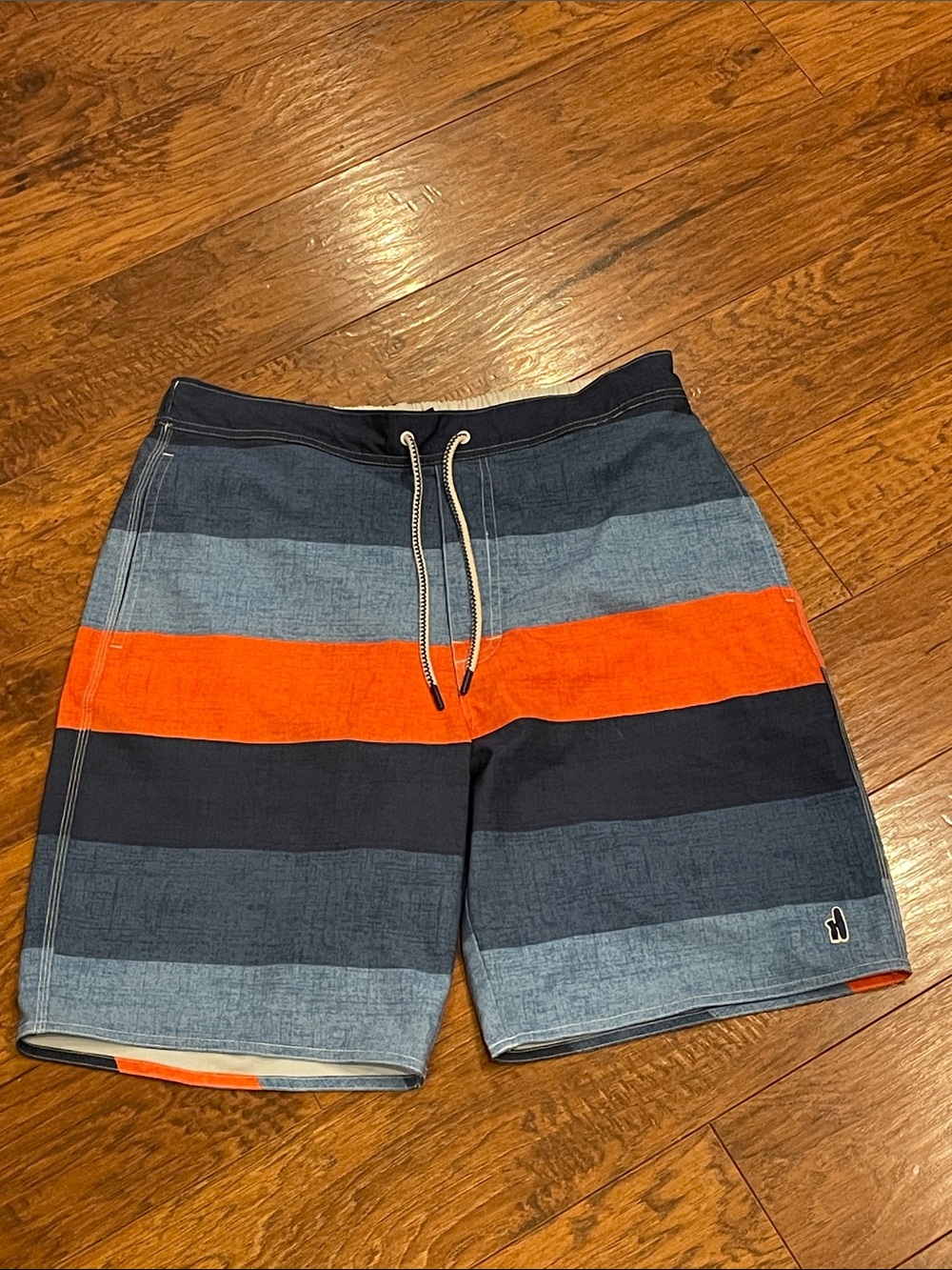Johnnie-O Swim Trunks Size Large Blue & Orange Block Stripes Board Lined